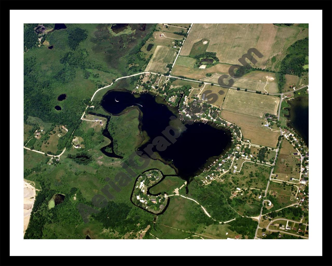 Aerial image of [1480] Deep Lake in Lenawee, MI with Black Metal frame