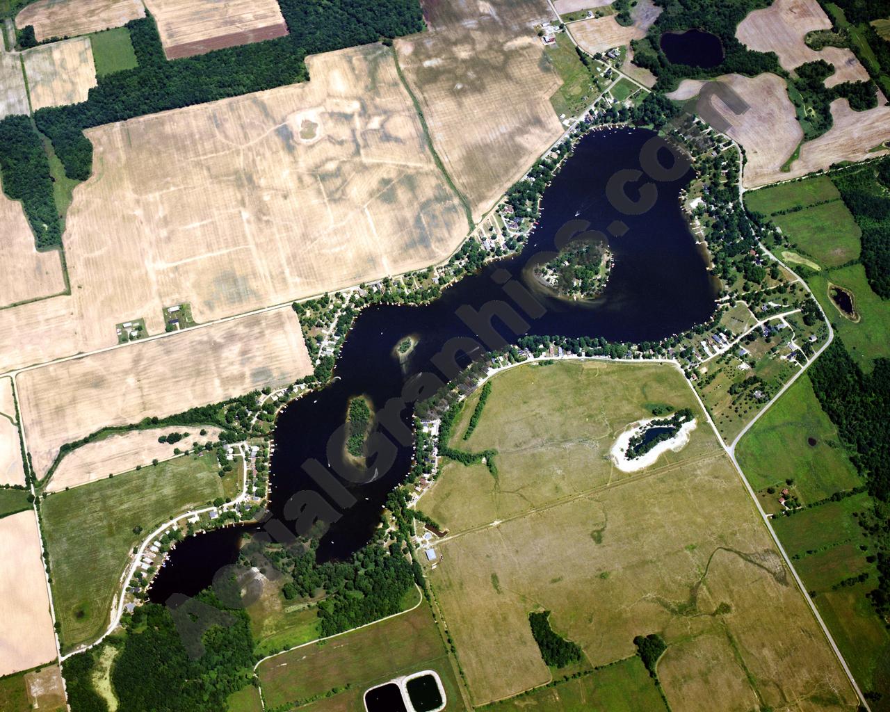 Aerial image of [1482] Posey Lake in Lenawee, MI with Canvas Wrap frame