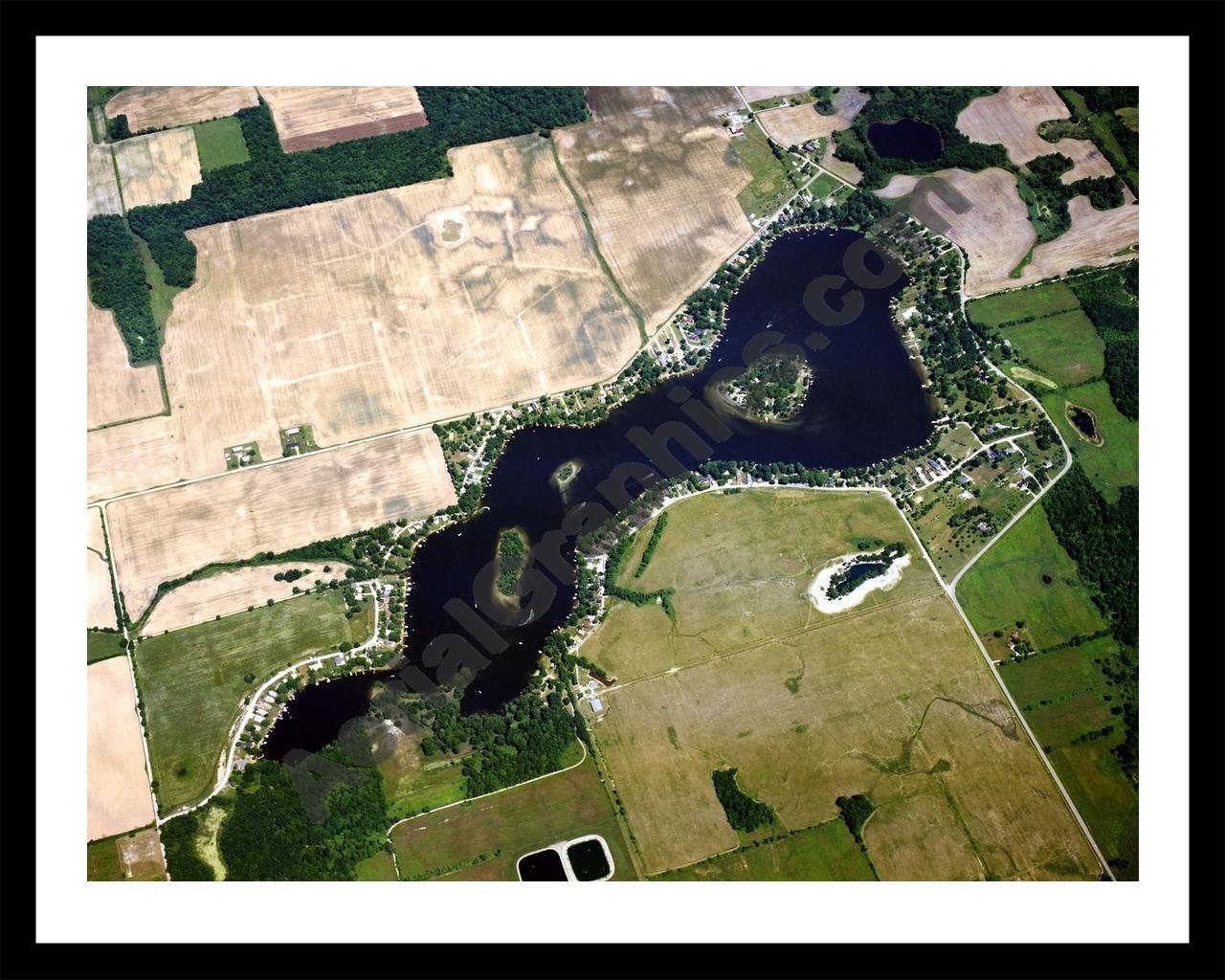 Aerial image of [1482] Posey Lake in Lenawee, MI with Black Metal frame