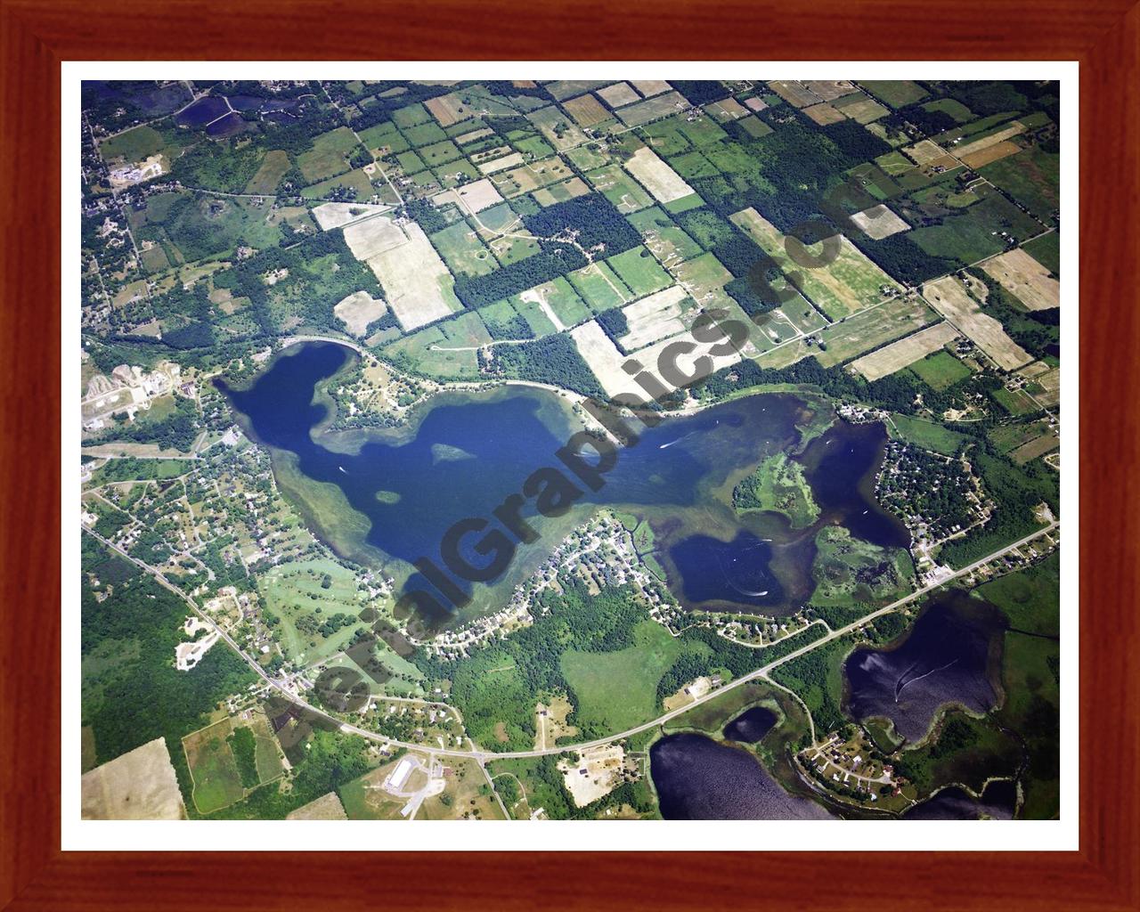 Aerial image of [1483] Baw Beese Lake in Hillsdale, MI with Cherry Wood frame