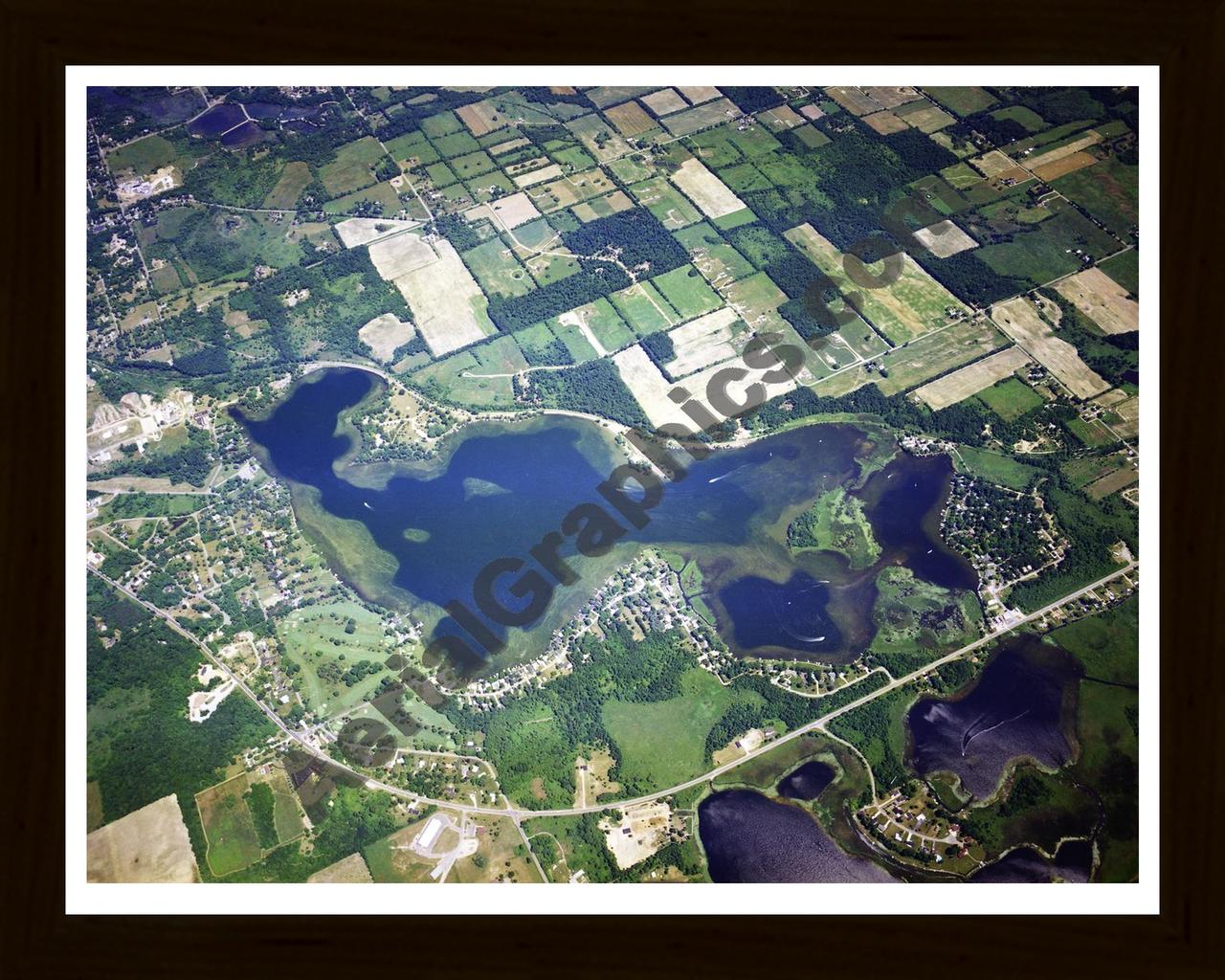 Aerial image of [1483] Baw Beese Lake in Hillsdale, MI with Black Wood frame