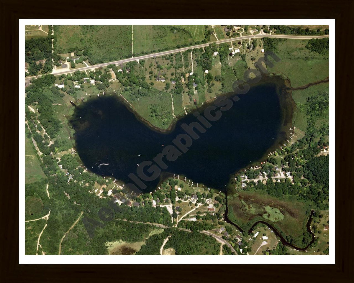 Aerial image of [1488] Wolf Lake in Lenawee, MI with Black Wood frame