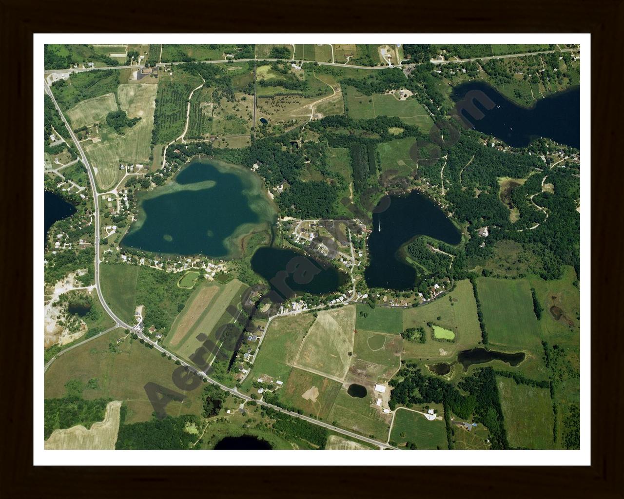 Aerial image of [1489] Marrs Lake in Lenawee, MI with Black Wood frame