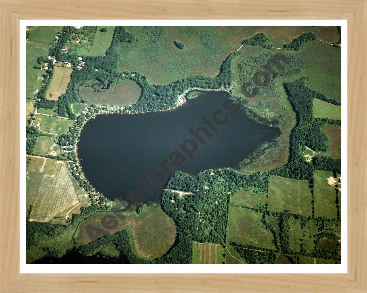 Aerial image of [1490] Pleasant Lake in Barry, MI with Natural Wood frame