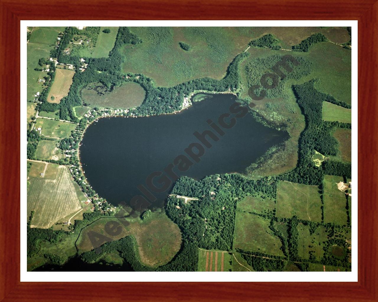 Aerial image of [1490] Pleasant Lake in Barry, MI with Cherry Wood frame