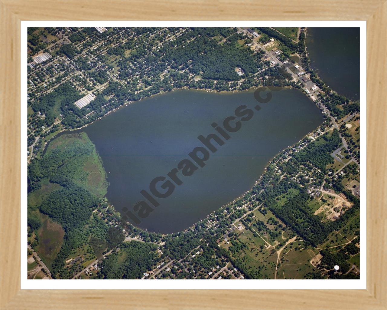 Aerial image of [1492] West Lake in Kalamazoo, MI with Natural Wood frame