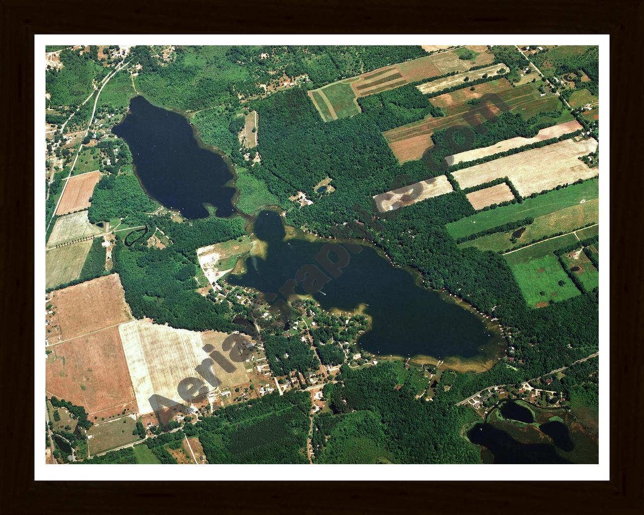 Aerial image of [1505] Lake Wilson in Hillsdale, MI with Black Wood frame