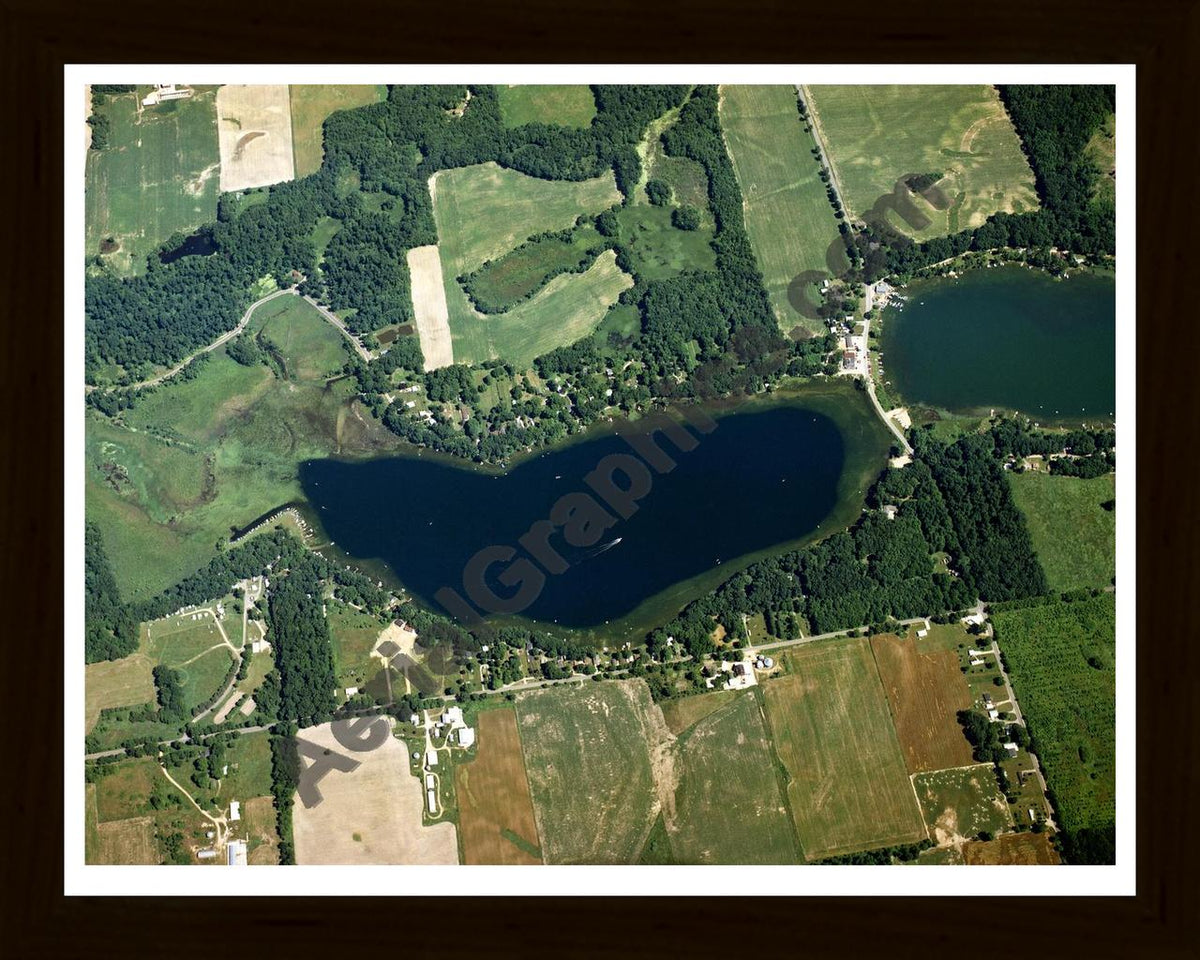 Aerial image of [1515] Harwood Lake in Cass, MI with Black Wood frame
