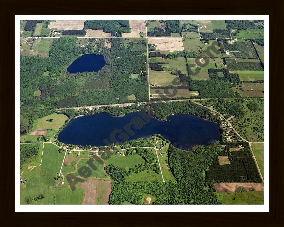 Aerial image of [151] Chief Lake in Manistee, MI with Black Wood frame