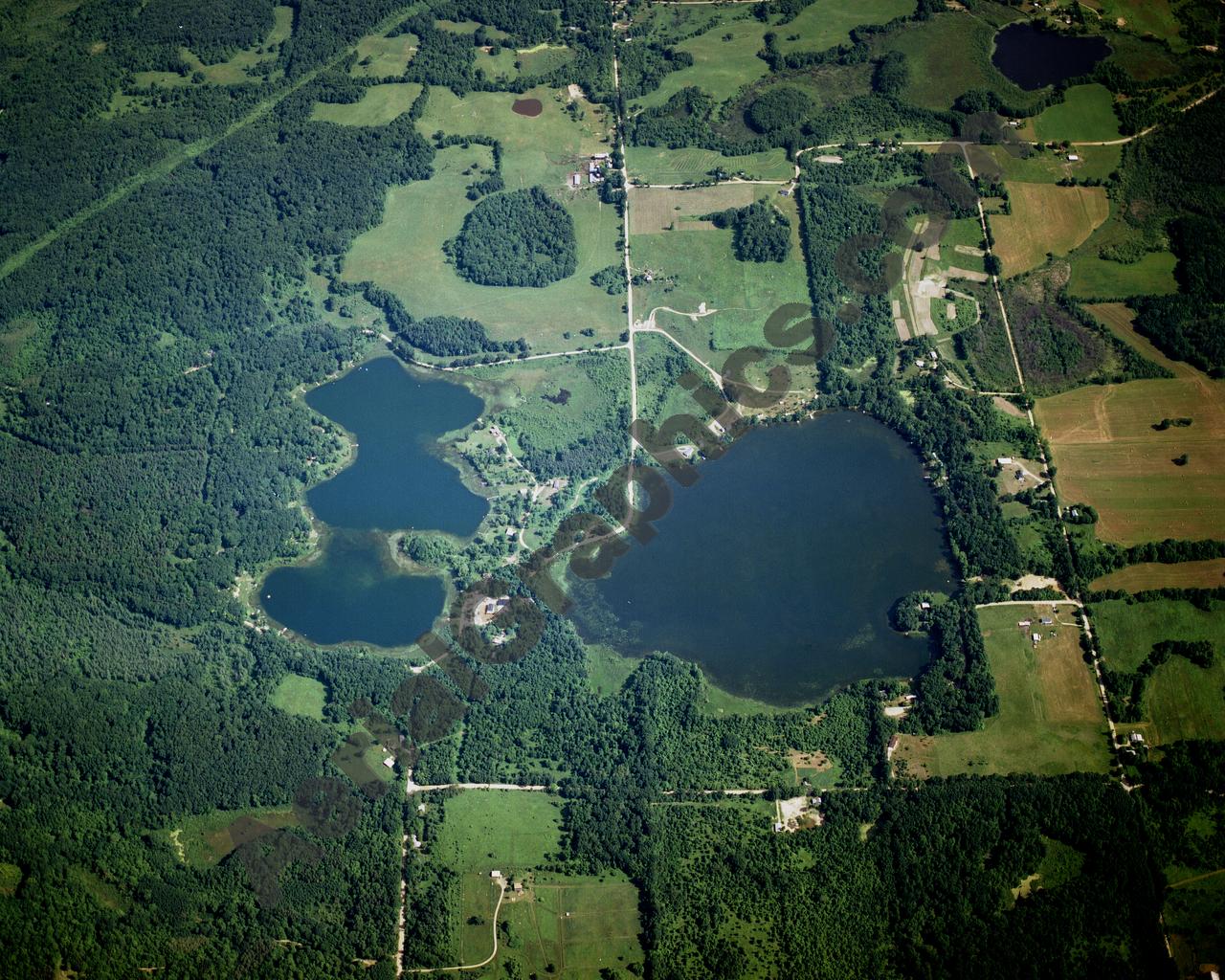 Aerial image of [1521] Pine Lake & Head Lake in Barry, MI with Canvas Wrap frame