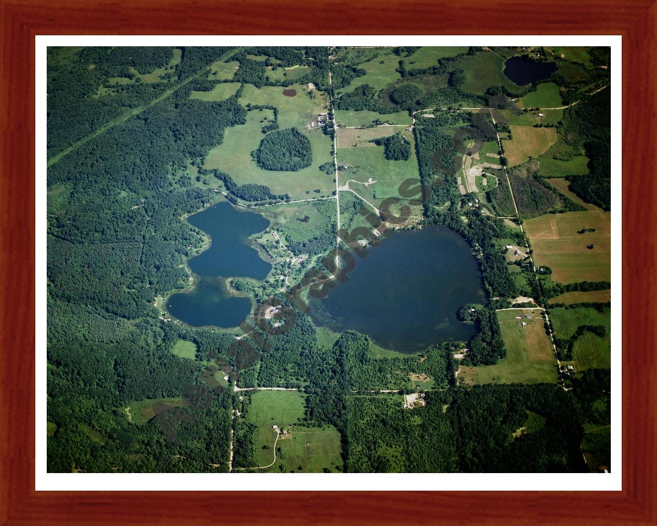 Aerial image of [1521] Pine Lake & Head Lake in Barry, MI with Cherry Wood frame