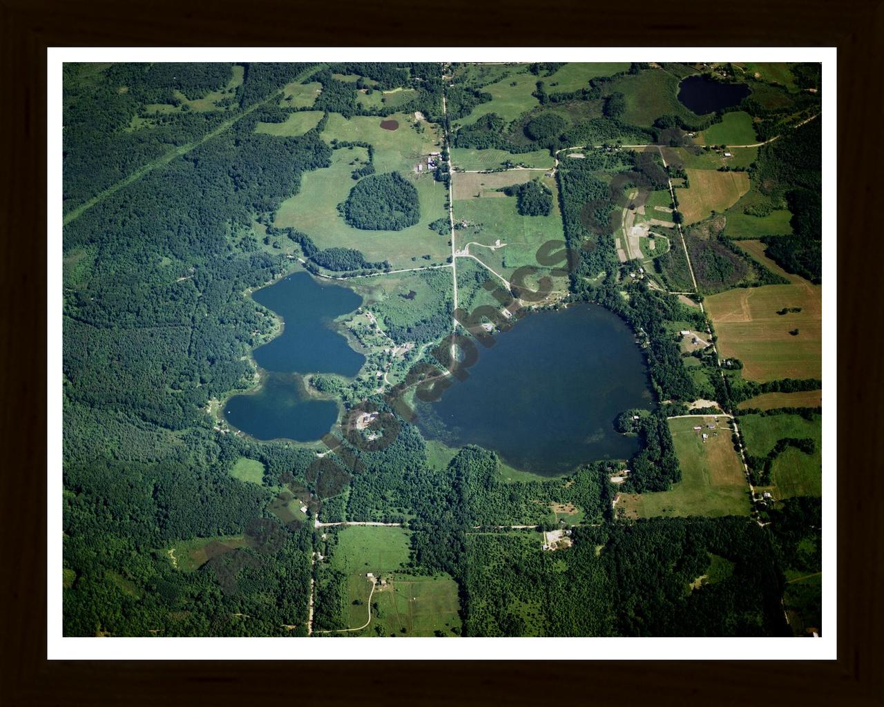 Aerial image of [1521] Pine Lake & Head Lake in Barry, MI with Black Wood frame