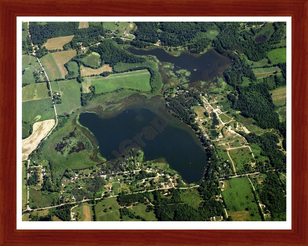 Aerial image of [1526] Guernsey Lake in Barry, MI with Cherry Wood frame