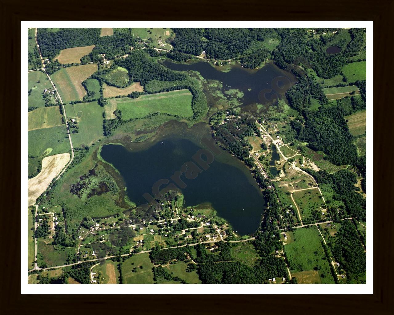 Aerial image of [1526] Guernsey Lake in Barry, MI with Black Wood frame