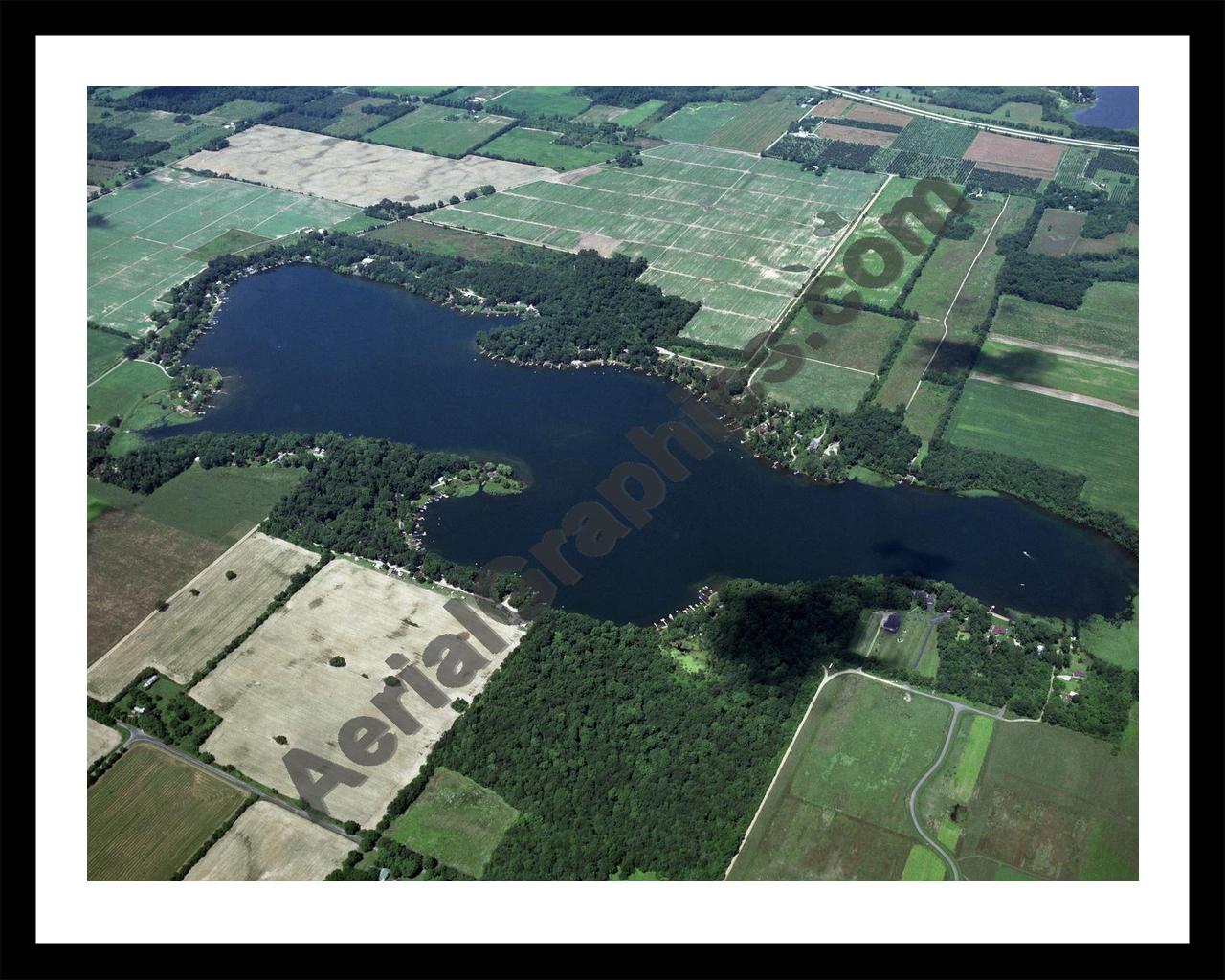 Aerial image of [153] Christie Lake in Van Buren, MI with Black Metal frame