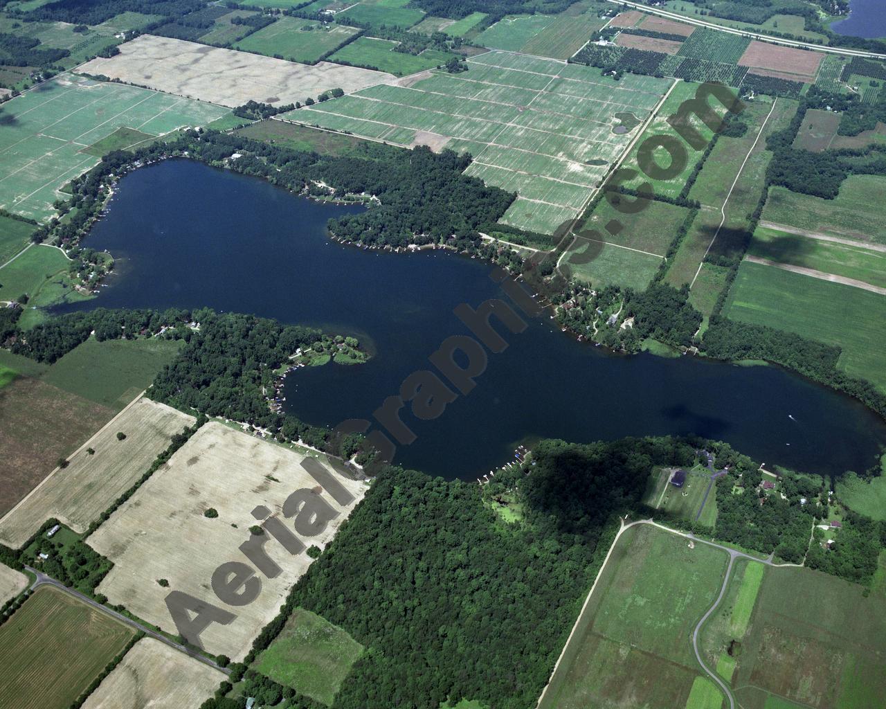 Aerial image of [153] Christie Lake in Van Buren, MI with Canvas Wrap frame