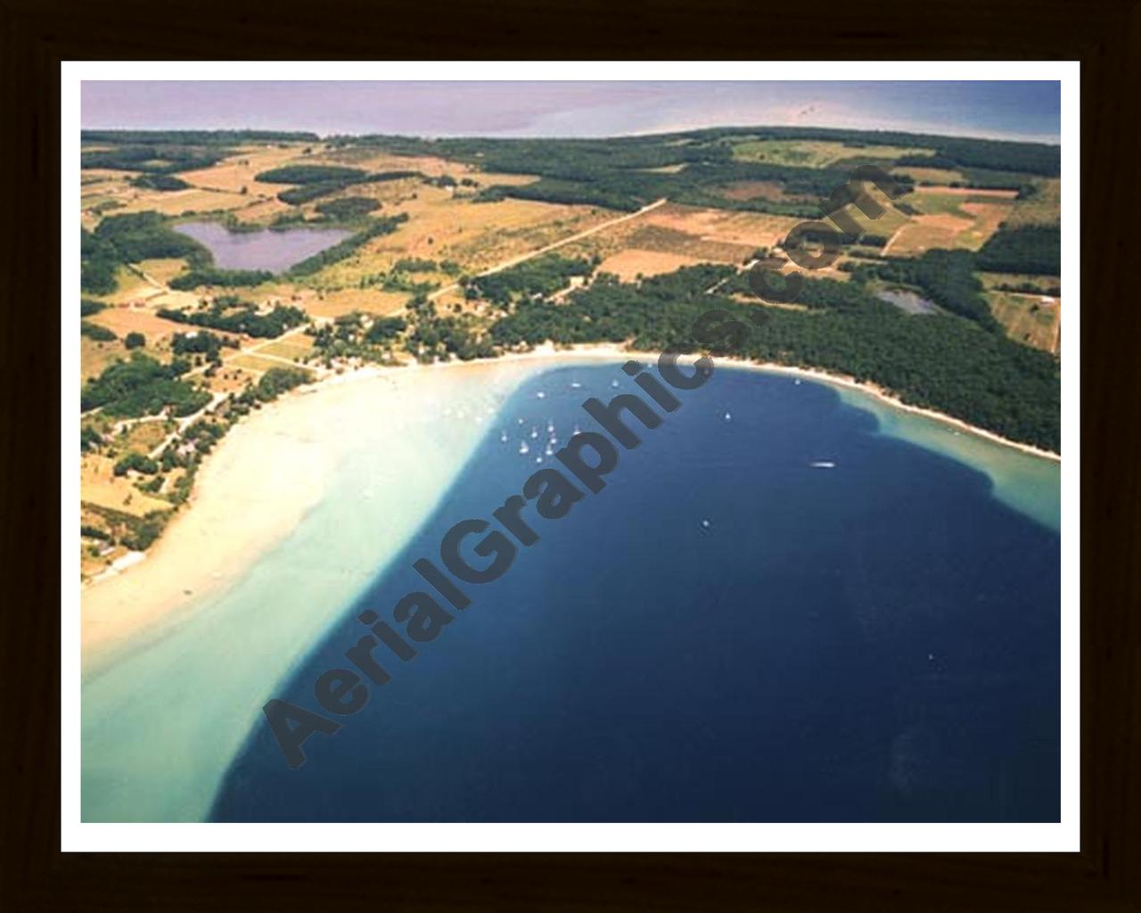 Aerial image of [1542] Old Mission Harbor with Black Wood frame