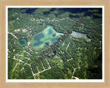 Aerial image of [1557] Buhl Lake in Otsego, MI with Natural Wood frame