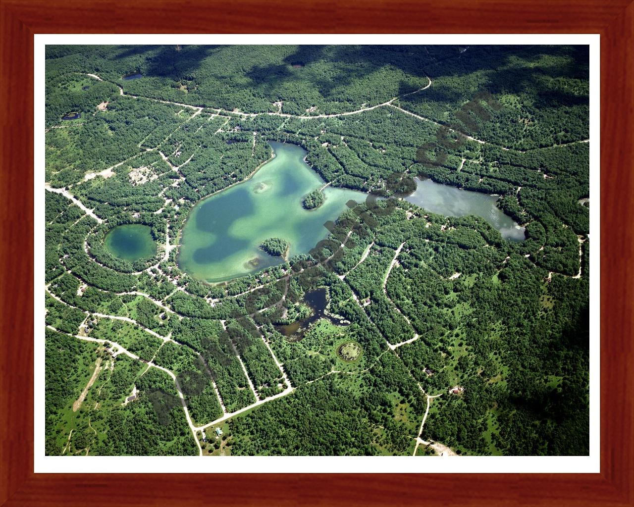 Aerial image of [1557] Buhl Lake in Otsego, MI with Cherry Wood frame