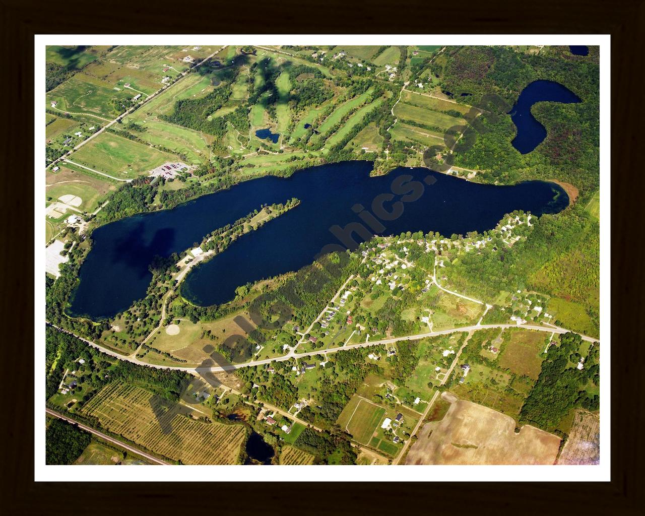 Aerial image of [1575] Potters Lake in Genesee/Lapeer, MI with Black Wood frame