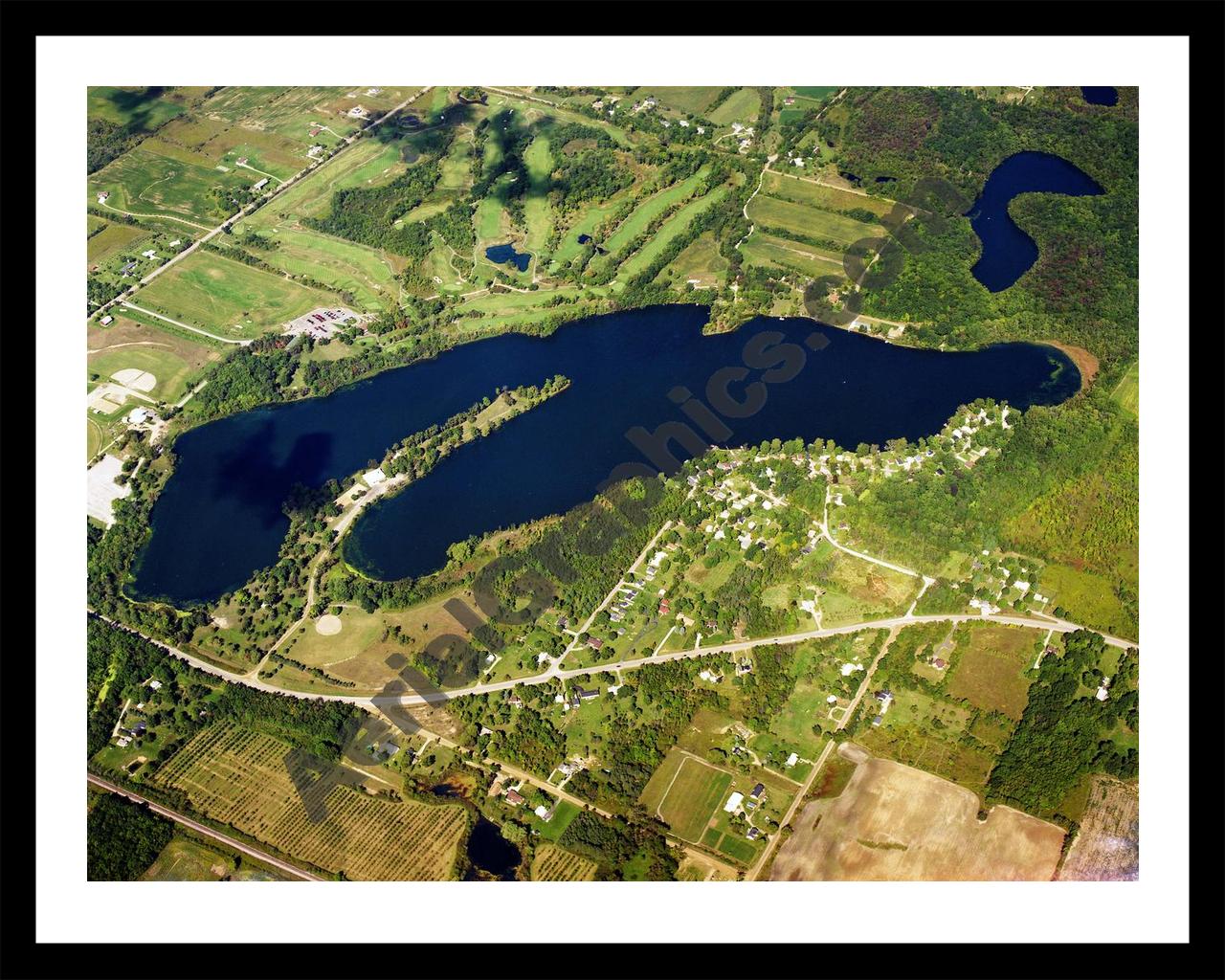 Aerial image of [1575] Potters Lake in Genesee/Lapeer, MI with Black Metal frame