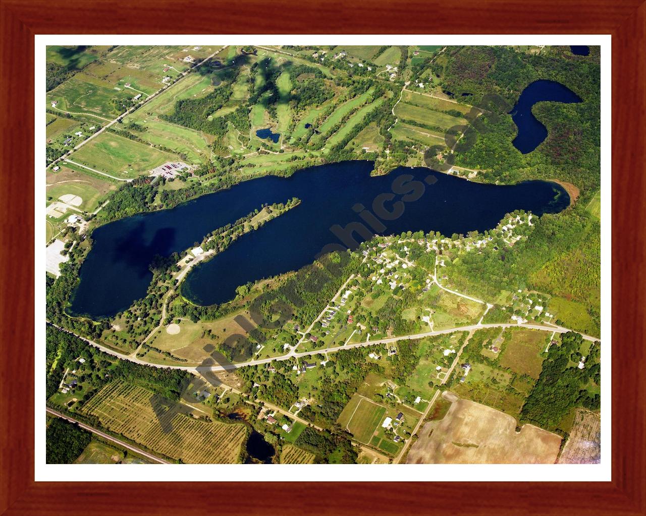 Aerial image of [1575] Potters Lake in Genesee/Lapeer, MI with Cherry Wood frame