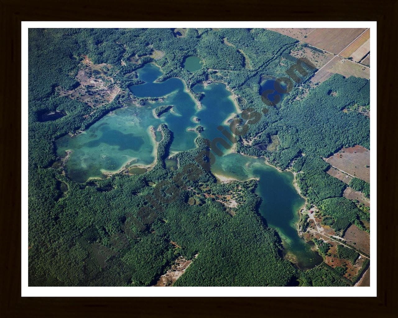 Aerial image of [1587] Pearl Lake in Benzie, MI with Black Wood frame