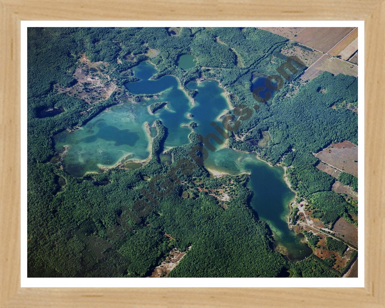 Aerial image of [1587] Pearl Lake in Benzie, MI with Natural Wood frame