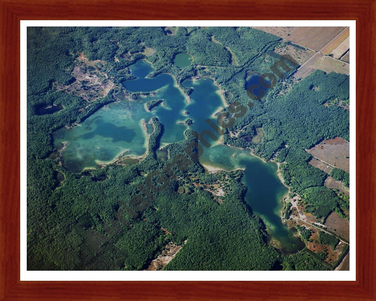 Aerial image of [1587] Pearl Lake in Benzie, MI with Cherry Wood frame