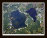 Aerial image of [1592] Pleasant Lake and Pero Lake in Lapeer, MI with Black Wood frame