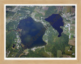 Aerial image of [1592] Pleasant Lake and Pero Lake in Lapeer, MI with Natural Wood frame