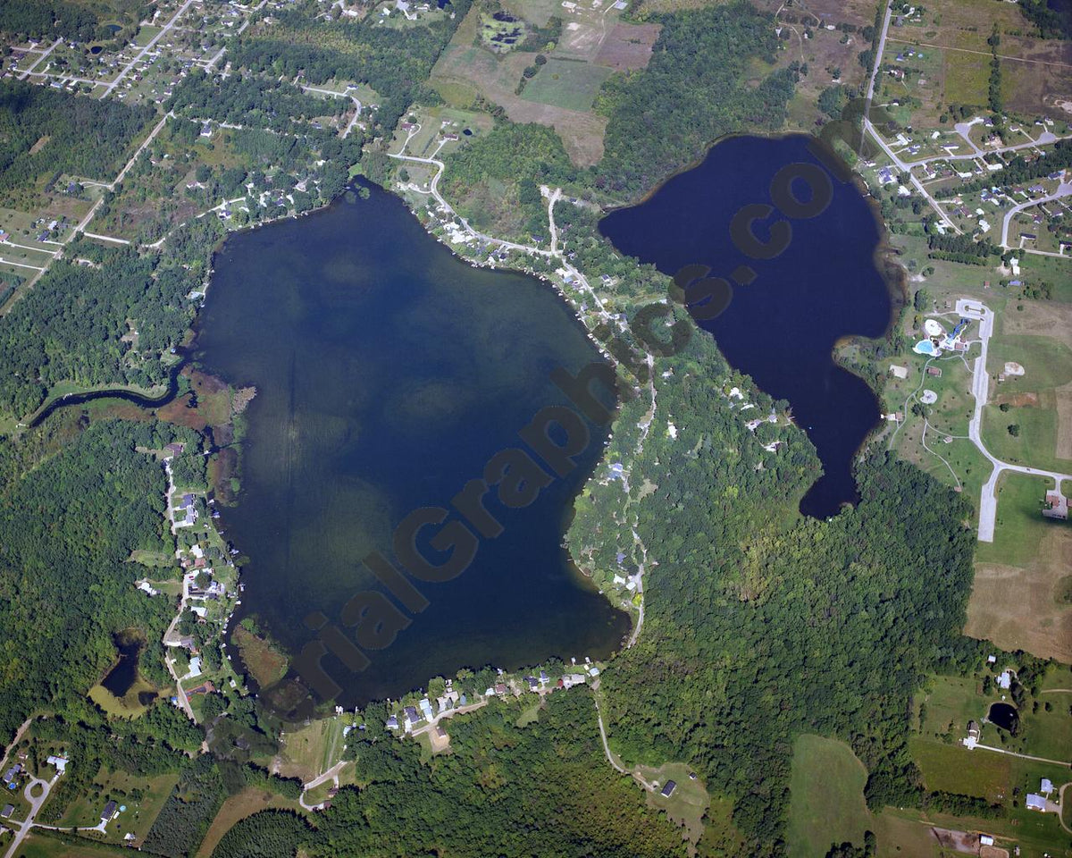 Aerial image of [1592] Pleasant Lake and Pero Lake in Lapeer, MI with No frame