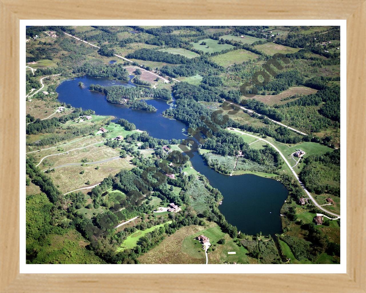 Aerial image of [1597] Knoblock Lake with Natural Wood frame