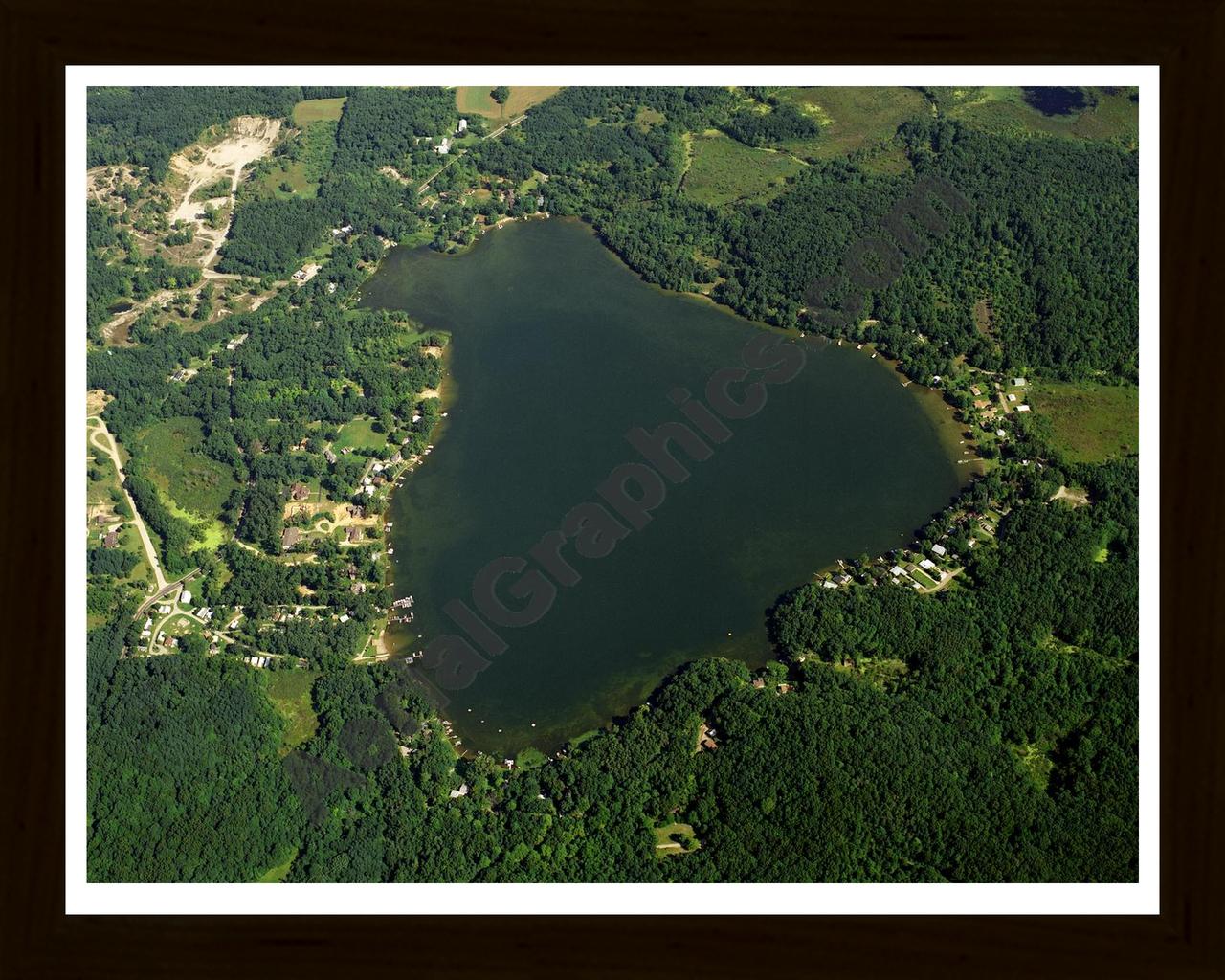 Aerial image of [159] Clear Lake in Jackson, MI with Black Wood frame