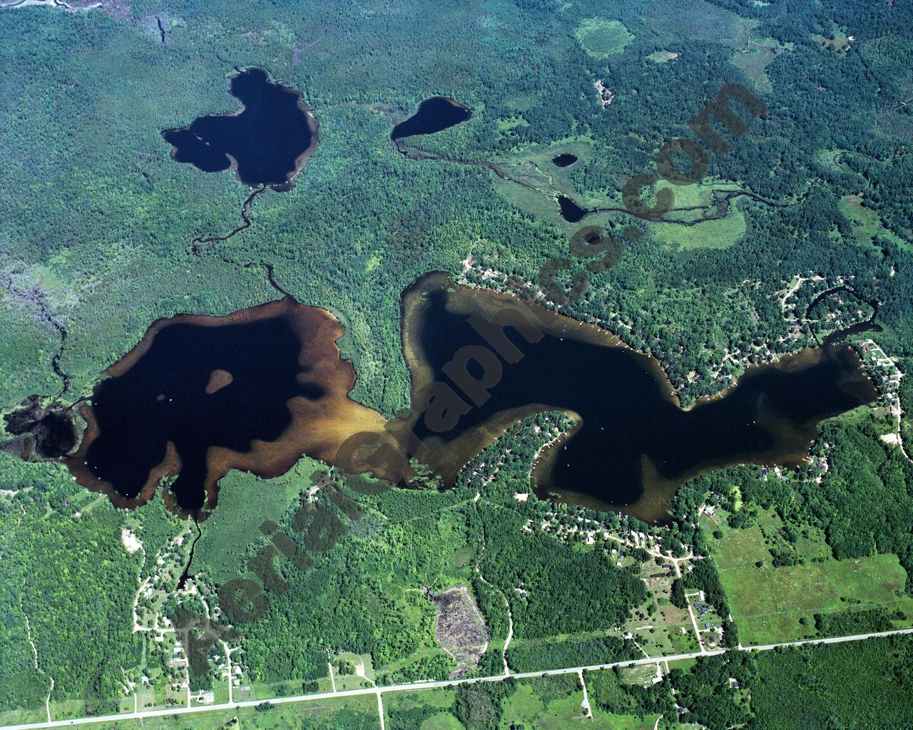 Aerial image of [15] Au Sable Lake and Little Au Sable Lake in Ogemaw, MI with No frame