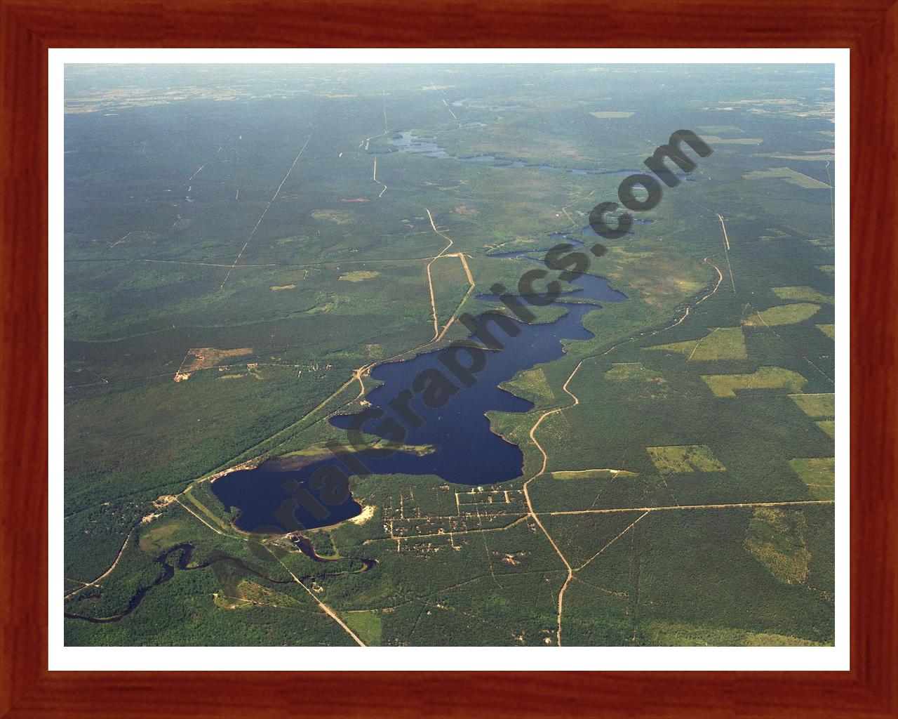 Aerial image of [16] Au Sable River and Foote Dam with Cherry Wood frame