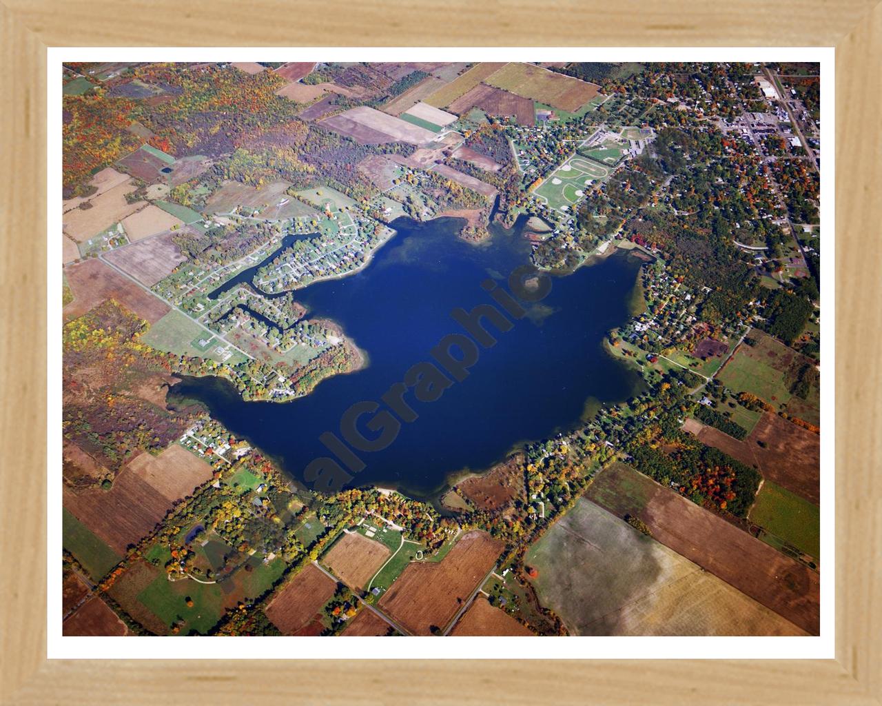 Aerial image of [1616] Lake of the Woods in Van Buren, MI with Natural Wood frame