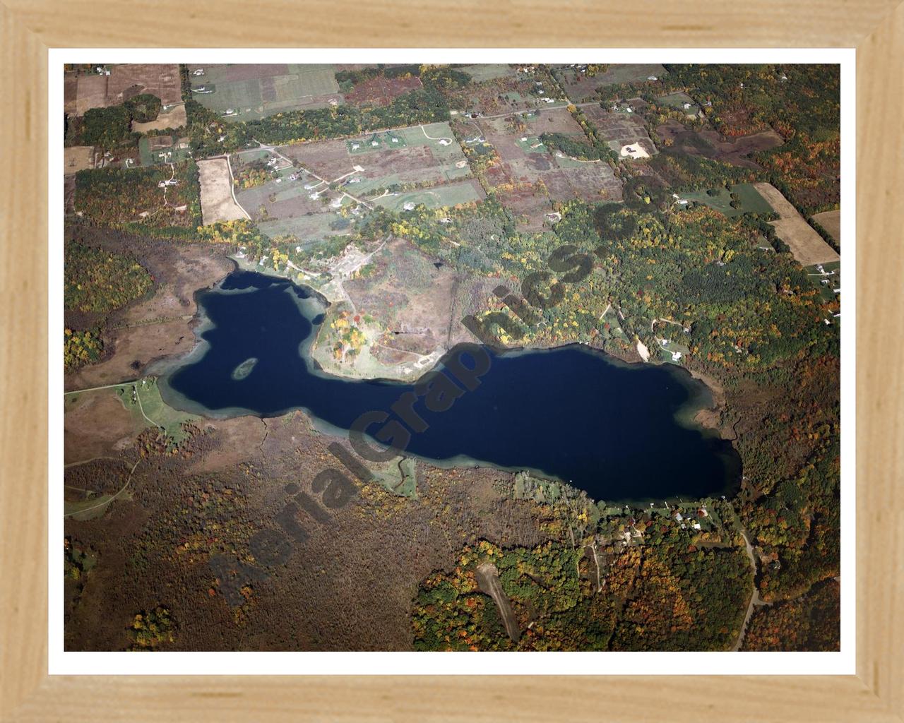 Aerial image of [1629] Paw Paw Lake  in Kalamazoo, MI with Natural Wood frame