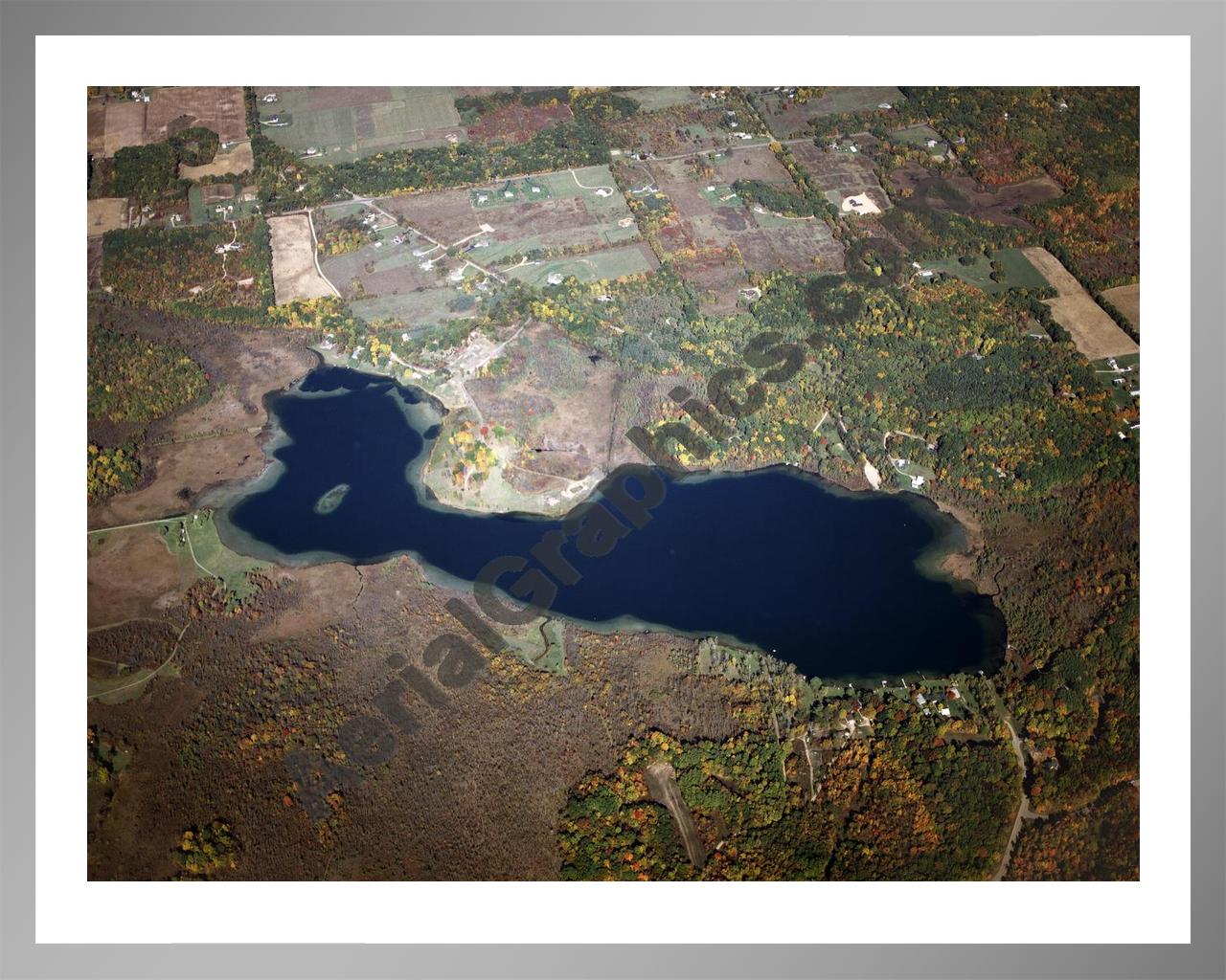 Aerial image of [1629] Paw Paw Lake  in Kalamazoo, MI with Silver Metal frame