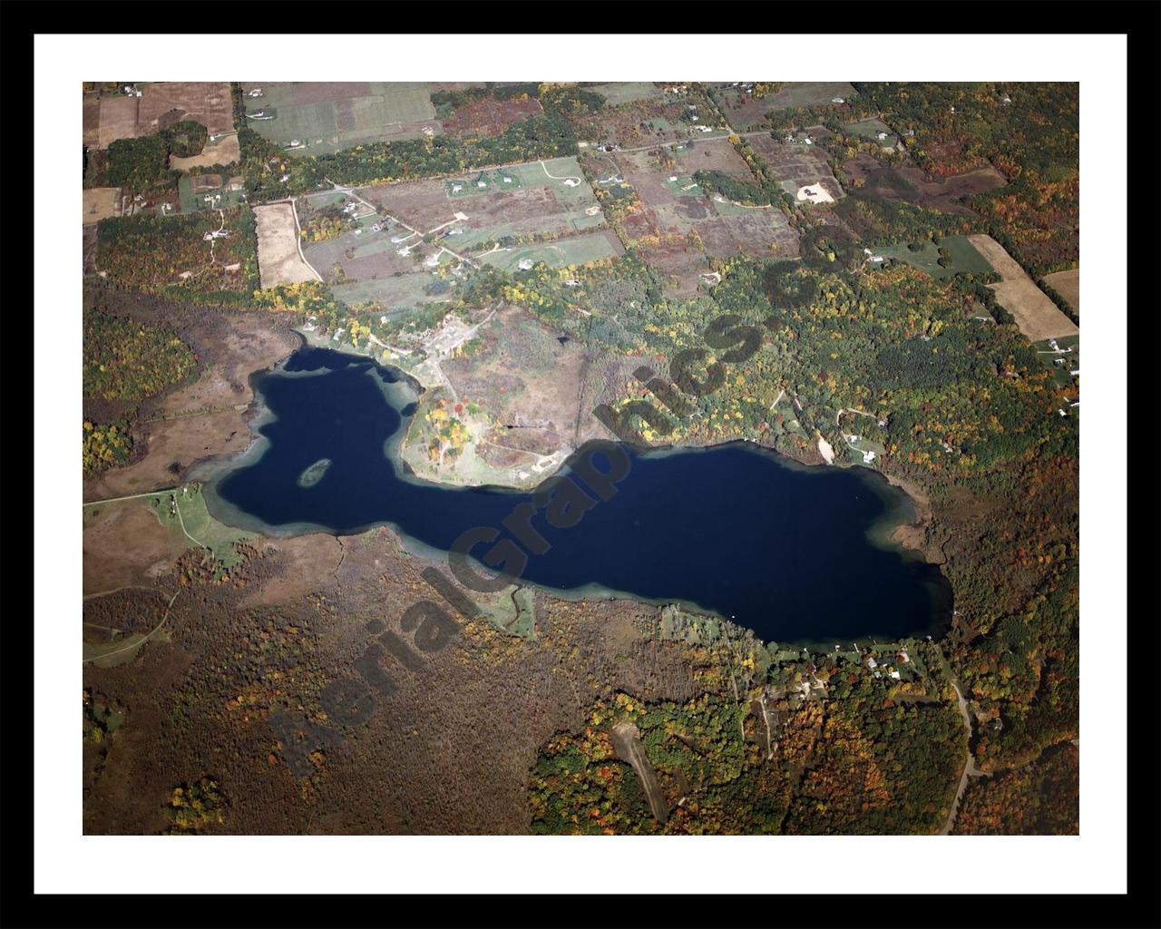 Aerial image of [1629] Paw Paw Lake  in Kalamazoo, MI with Black Metal frame