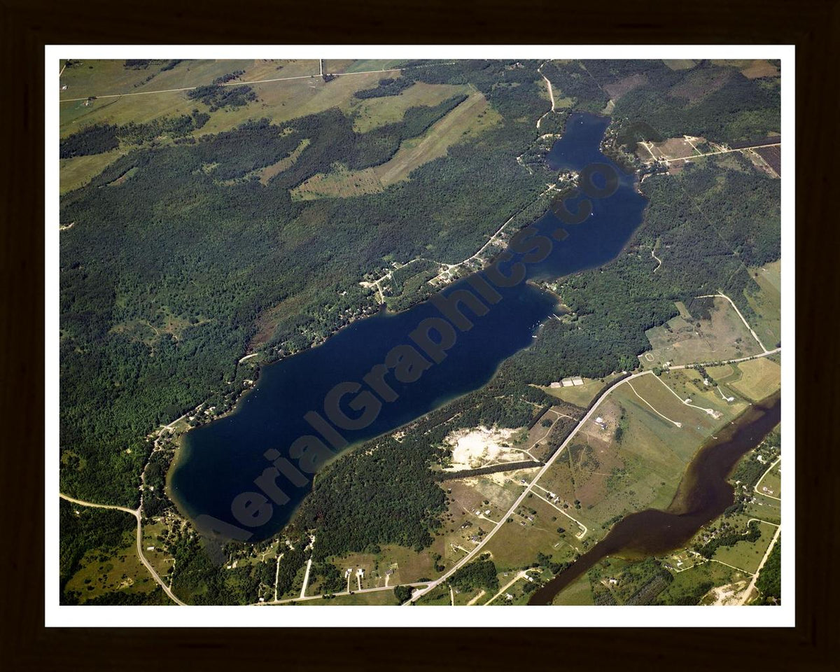 Aerial image of [1691] Long Lake in Cheboygan, MI with Black Wood frame