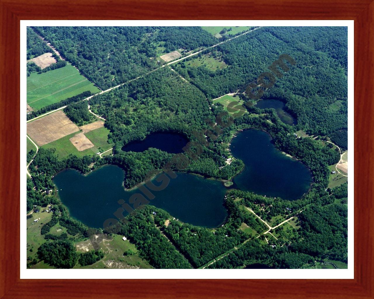 Aerial image of [172] Cool Lake in Lake, MI with Cherry Wood frame