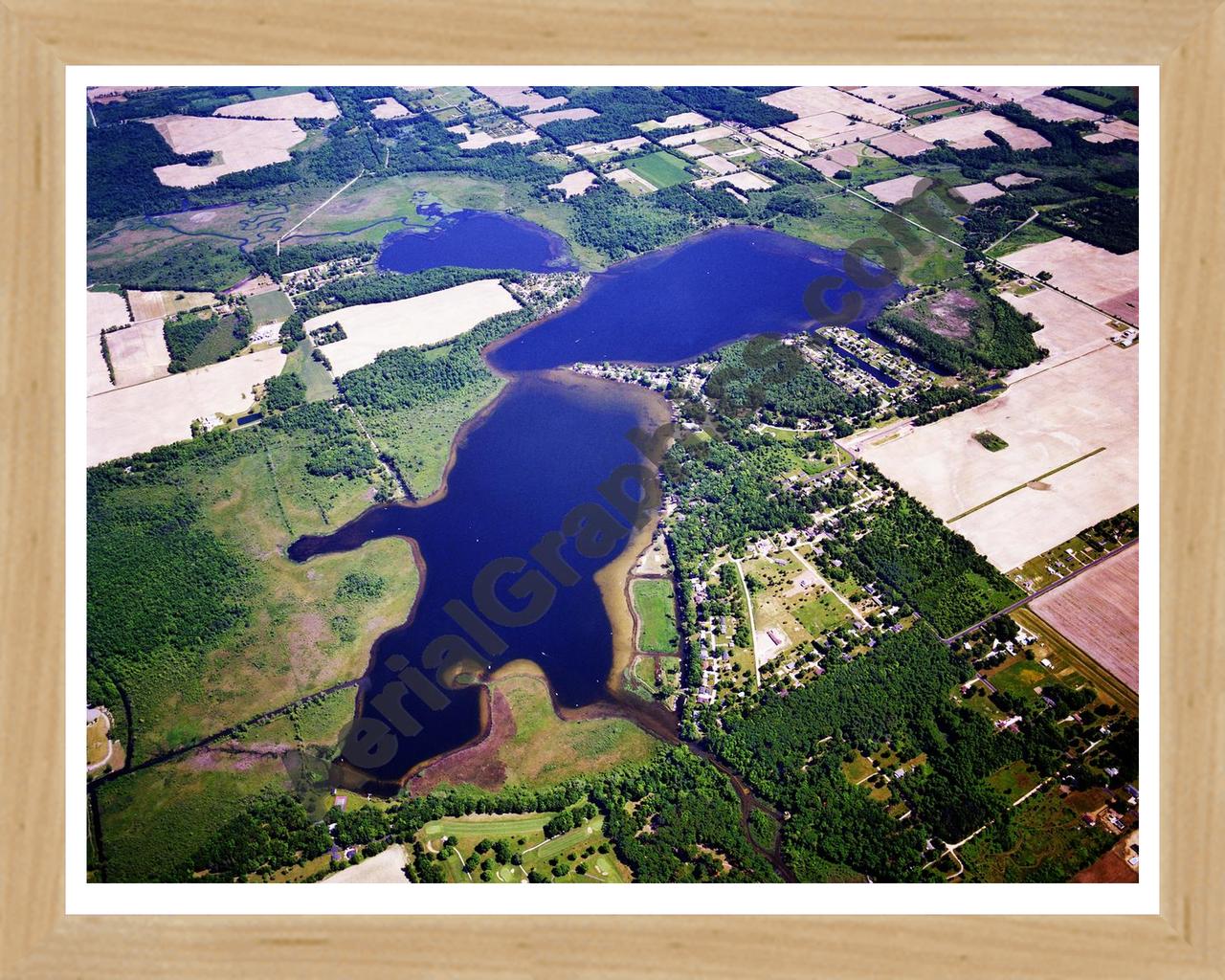 Aerial image of [1776] Juno Lake in Cass, MI with Natural Wood frame