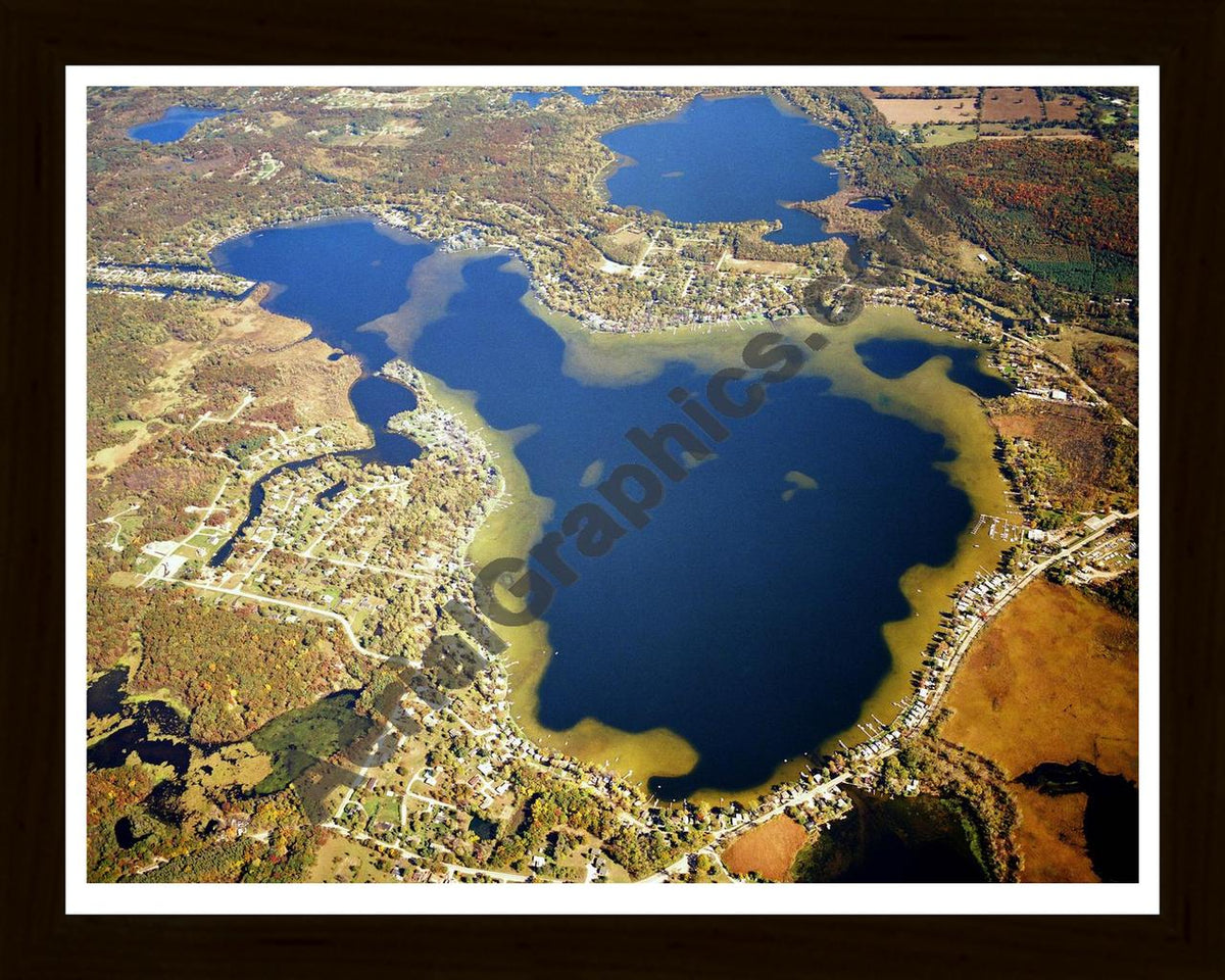 Aerial image of [1804] Portage Lake in Livingston, MI with Black Wood frame
