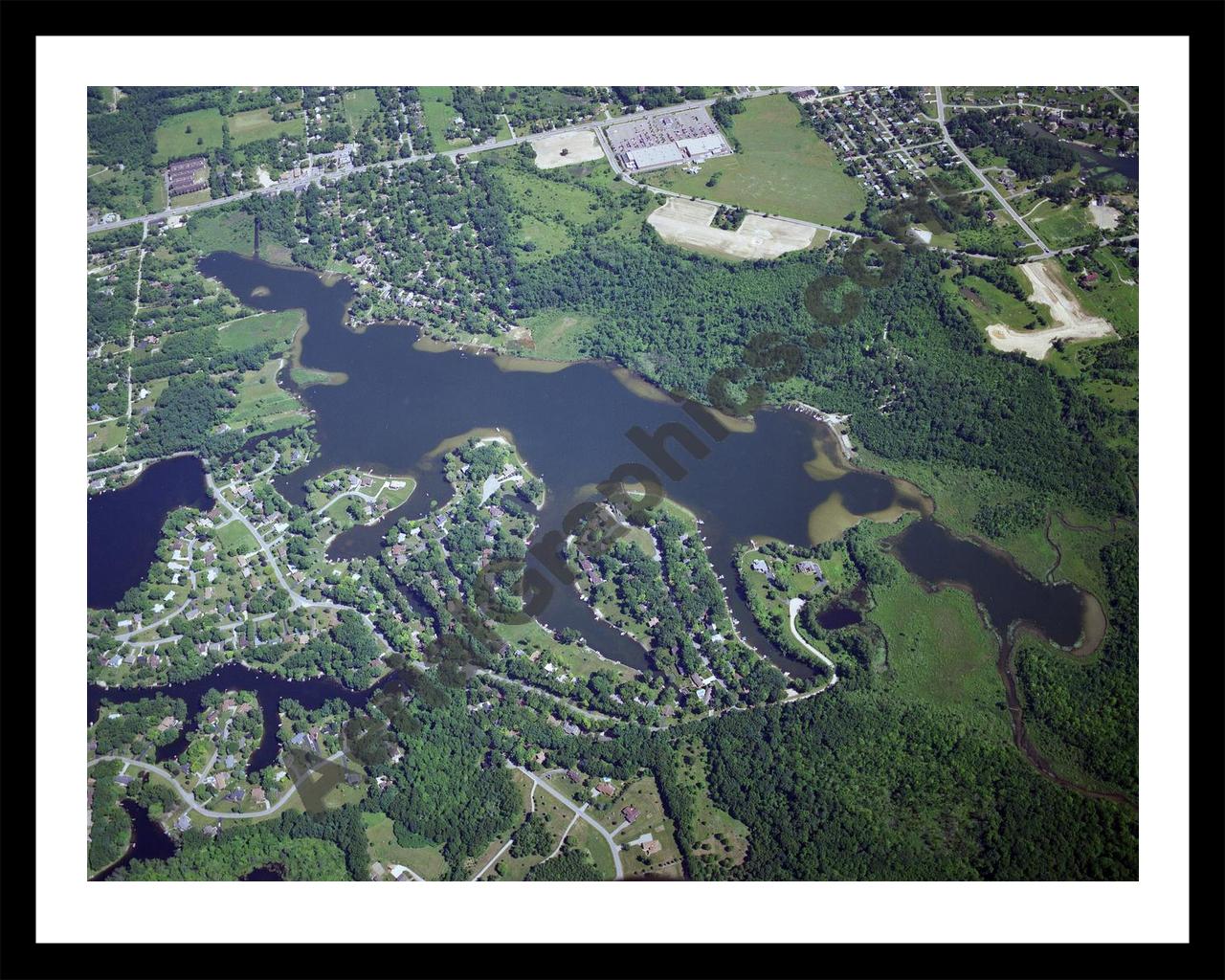 Aerial image of [1832] Brendel Lake in Oakland, MI with Black Metal frame