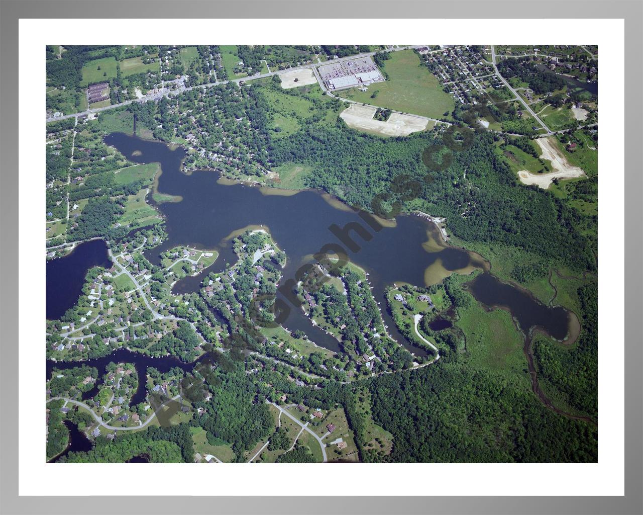 Aerial image of [1832] Brendel Lake in Oakland, MI with Silver Metal frame