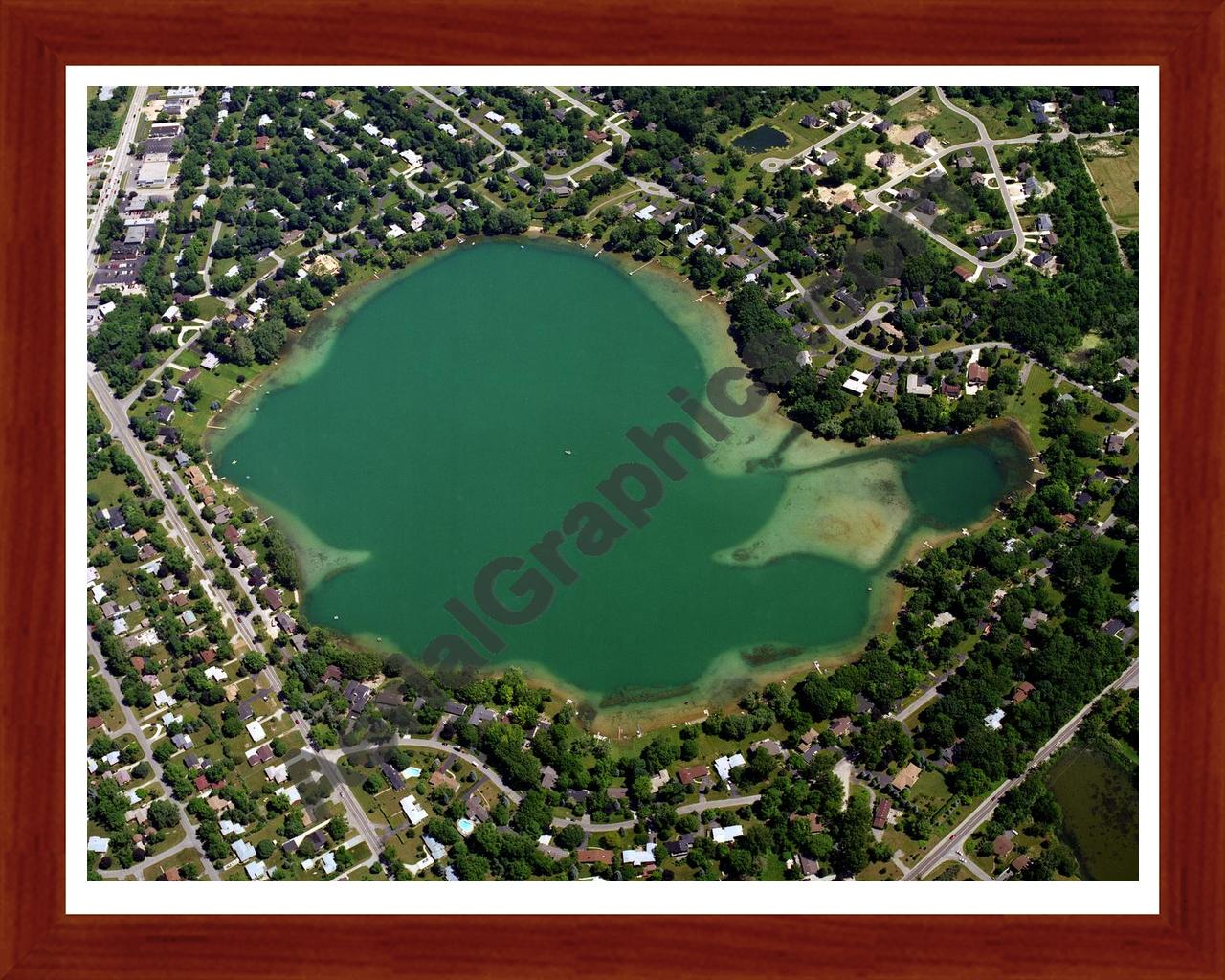 Aerial image of [1834] Hammond Lake in Oakland, MI with Cherry Wood frame