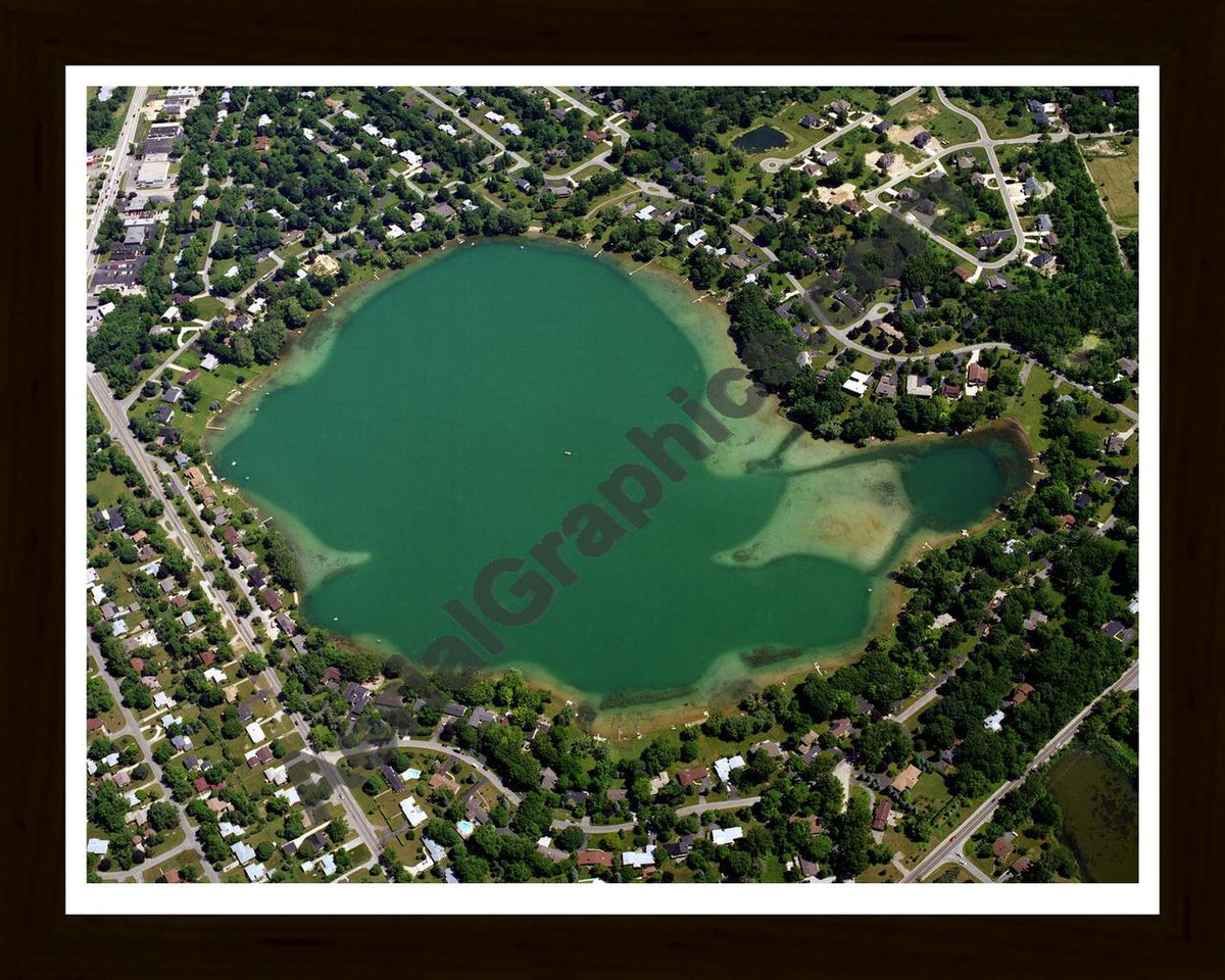 Aerial image of [1834] Hammond Lake in Oakland, MI with Black Wood frame