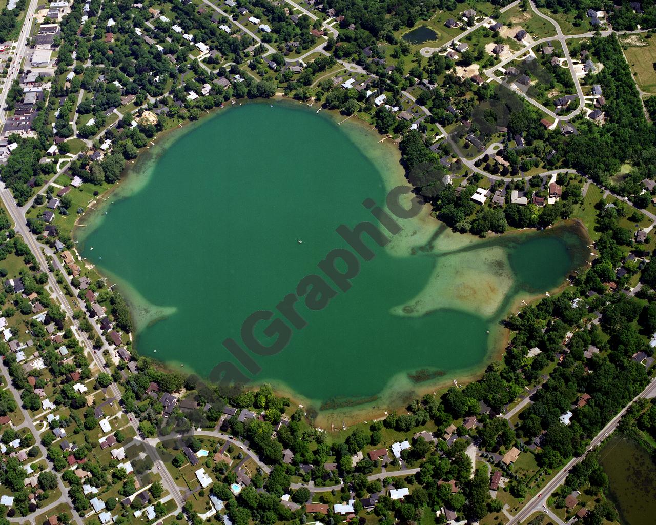 Aerial image of [1834] Hammond Lake in Oakland, MI with Canvas Wrap frame