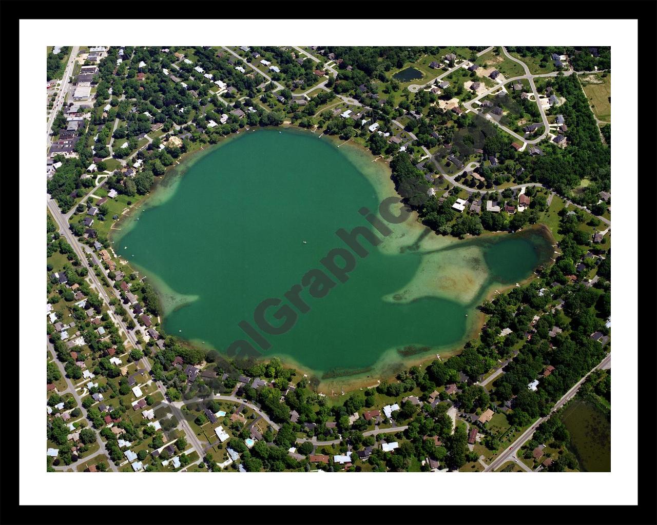 Aerial image of [1834] Hammond Lake in Oakland, MI with Black Metal frame